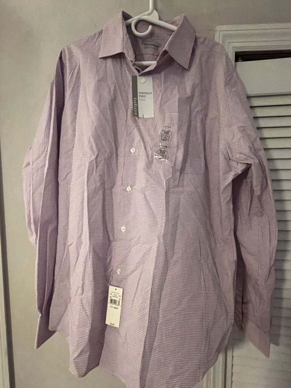 Van Heusen Men's Wrinkle Free Fitted Check Dress Shirt Purple 17 1/2 36/37